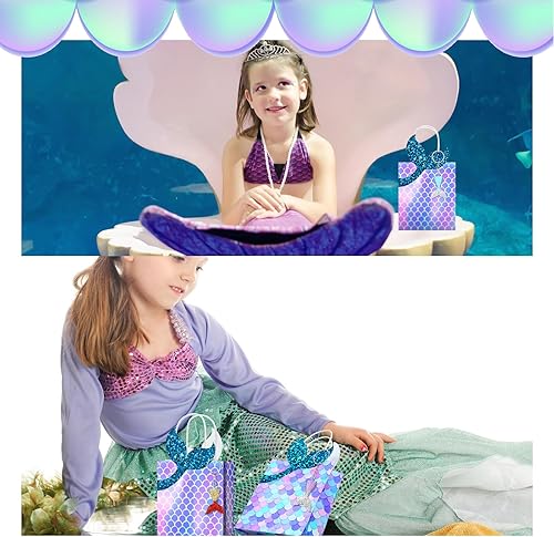 Miniatura 7 de Juego de 32 bolsas de recuerdo de fiesta de sirena, 16 paquetes de bolsas de regalo de sirena, 16 llaveros de cola, recuerdos de fiesta de baby