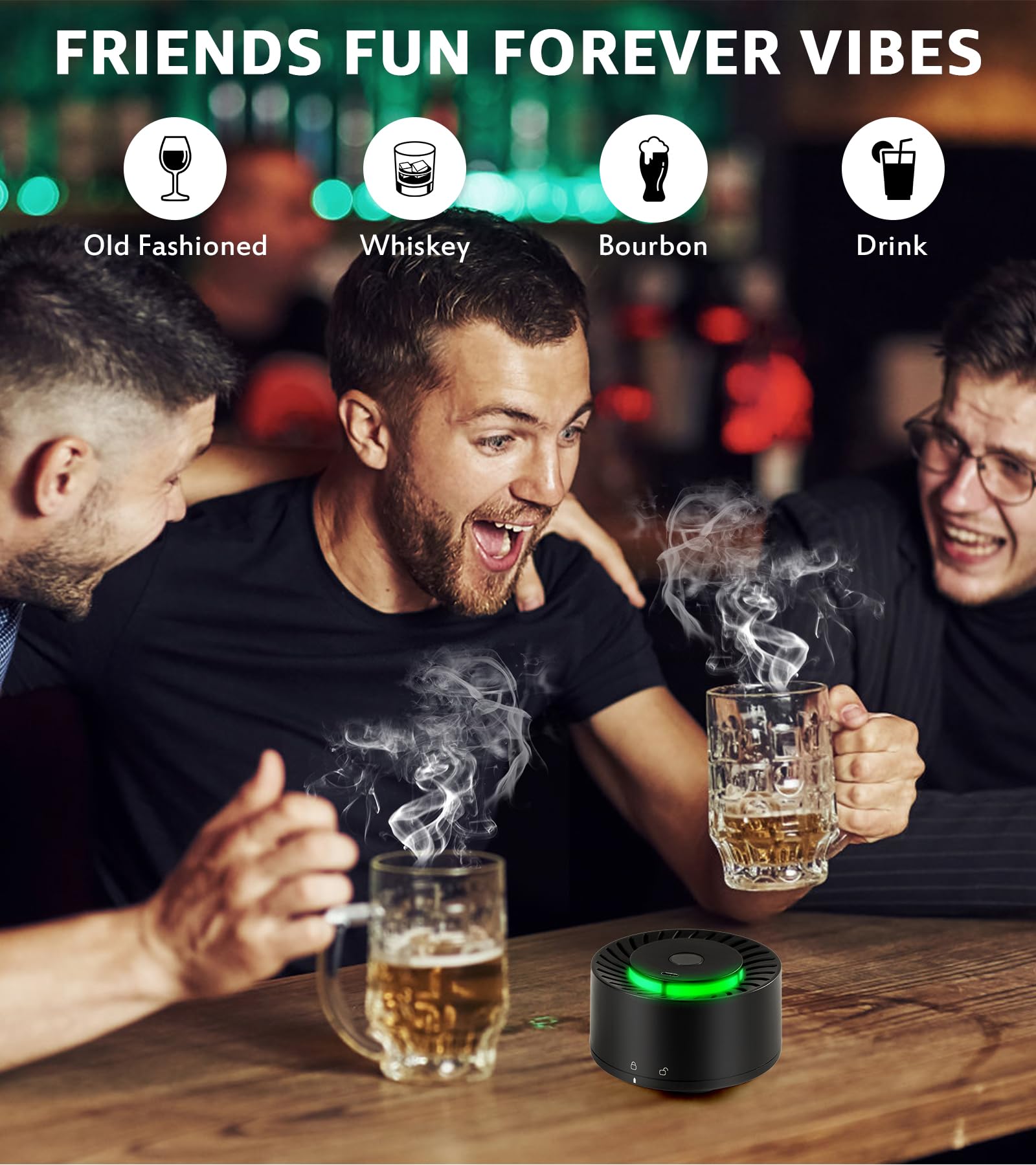 Kit affumicatore elettrico per whisky, con luce LED e 6 trucioli di legno, senza bisogno di butano, kit per affumicatore per cocktail, kit per affumicatore di bevande vecchio stile, regalo di
