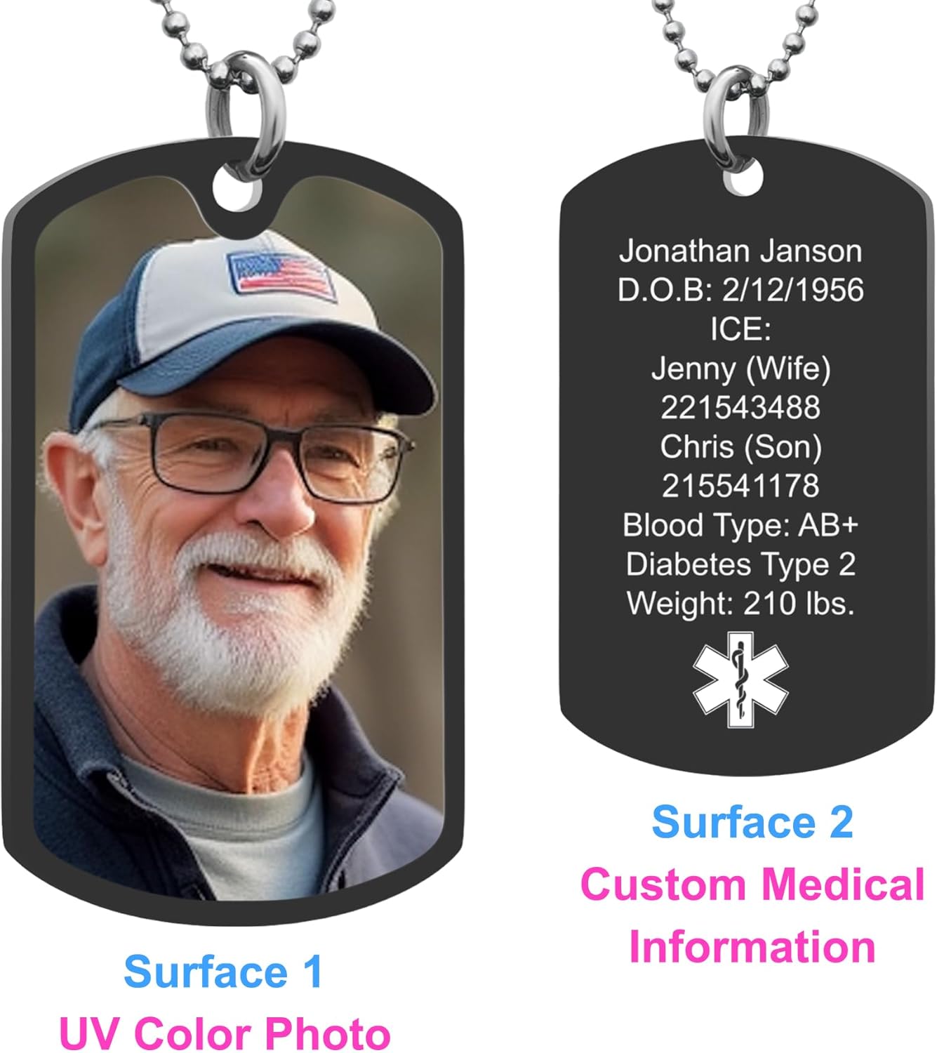 Qina C. Medical Alert Necklace for Women Men, Stainless Steel Emergency Medical ID Jewelry with Engravable Tag, Hypoallergenic Medic Alert Pendant for Adults, Seniors, Diabetes, Allergies