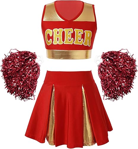 Disfraz de baile de animadoras juveniles, uniforme de animadora, vestido corto con falda plisada y pompones