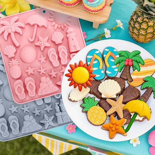 Miniatura 5 de 2 moldes de silicona de chocolate para playa de verano, coco, piña, conchas de estrella de mar, moldes de chocolate para dulces, decoración de