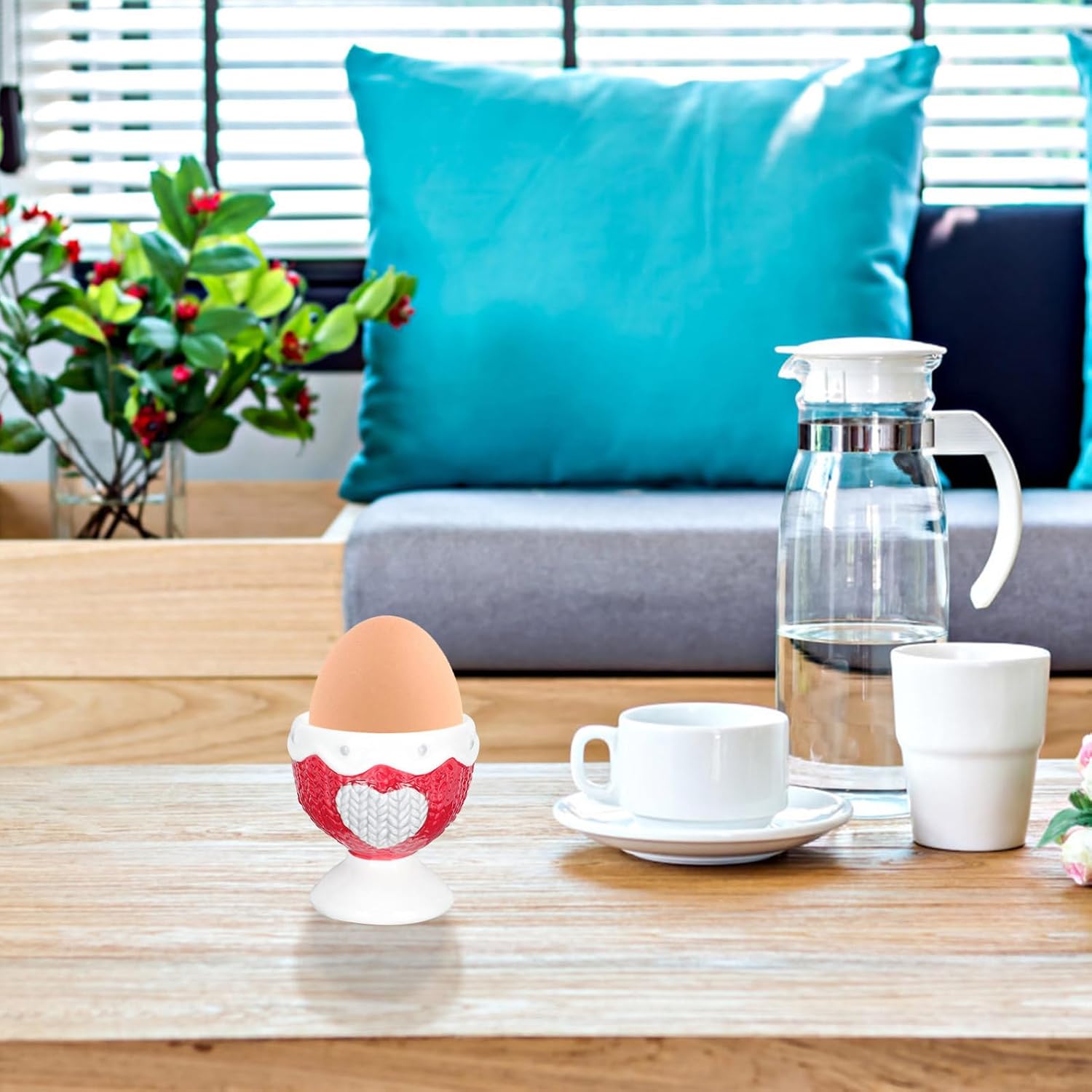 Ceramic Egg Cup with Heart Patterned Relief Adorable Breakfast Holder