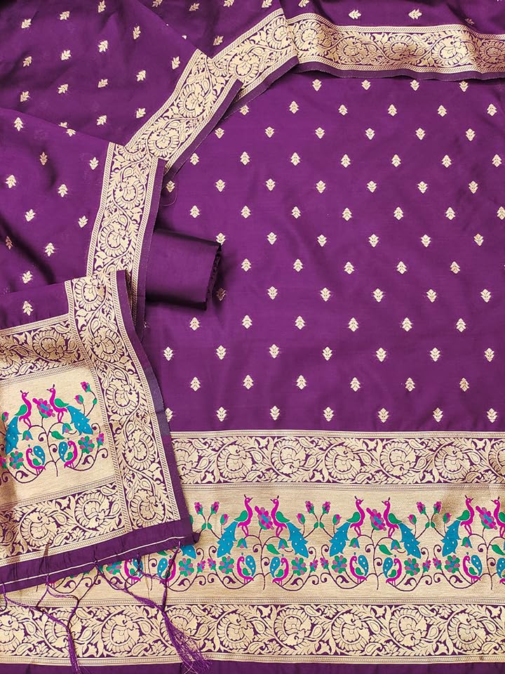 Image of DEVANGI Women's Pathni Banarasi Silk Unstitched Salwar Suit Dress Material With Dupatta
