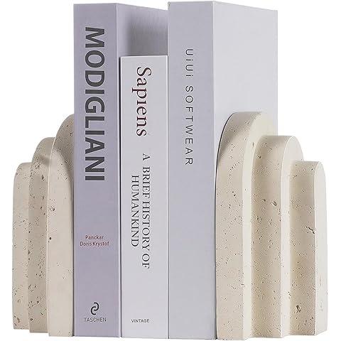 Book Ends for Heavy Books - Decorative Minimalist Modern Bookends, Brass Stone Cast...