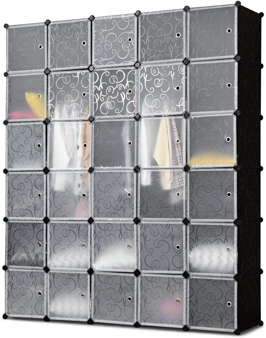 Tangkula Cube Storage Organizer, Cube Closet Shelves, DIY Plastic PP Closet Cabinet, Modular Bookcase, Large Storage Shelving with Doors for Bedroom, Living Room, Office (30-Cube)