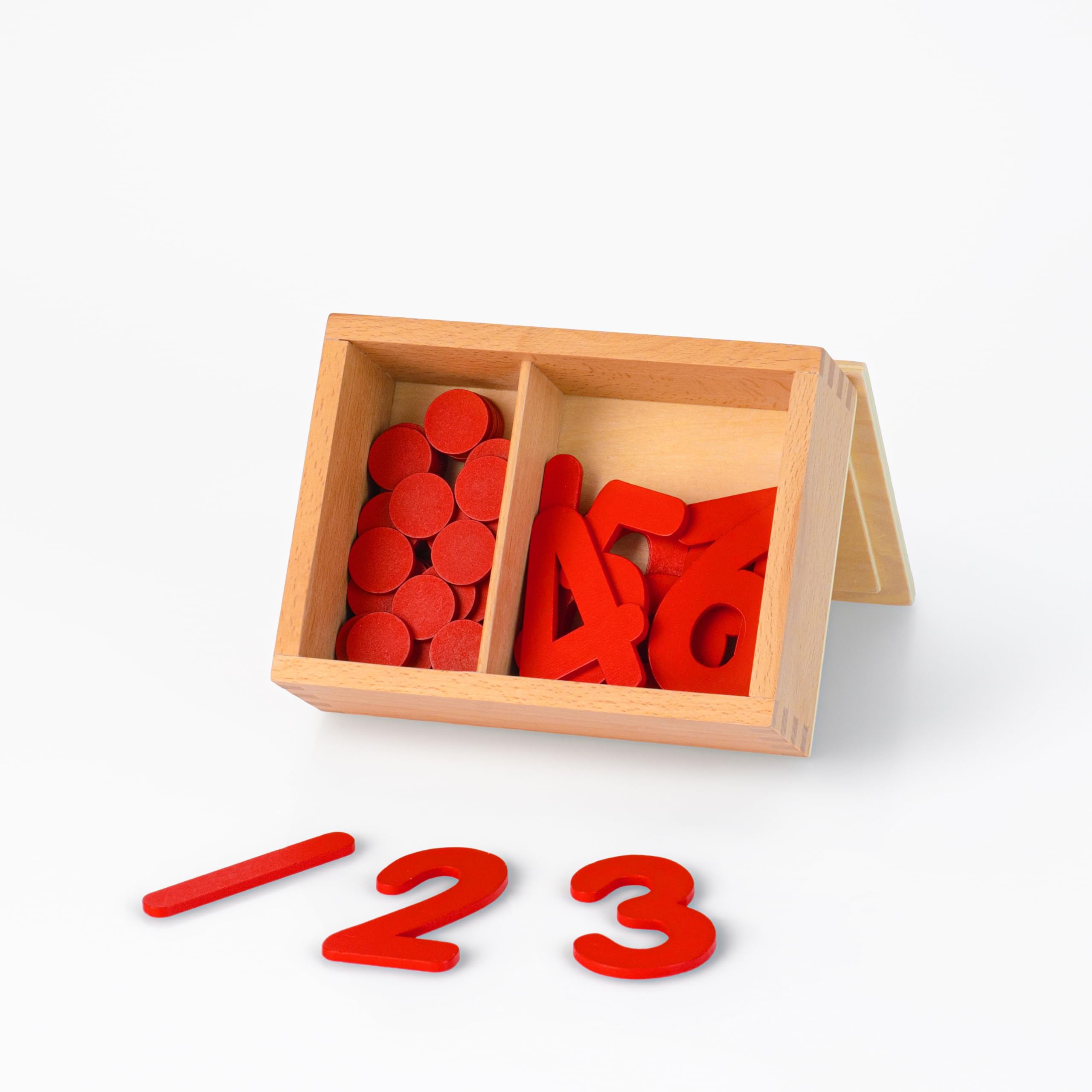 Montessori materiały matematyczne – drewniana zabawka edukacyjna do liczb i liczb, przedszkola i szkoły podstawowej, szkoły domowej i klasy od 3 lat (Montessori wytłoczone cyfry i żetony)