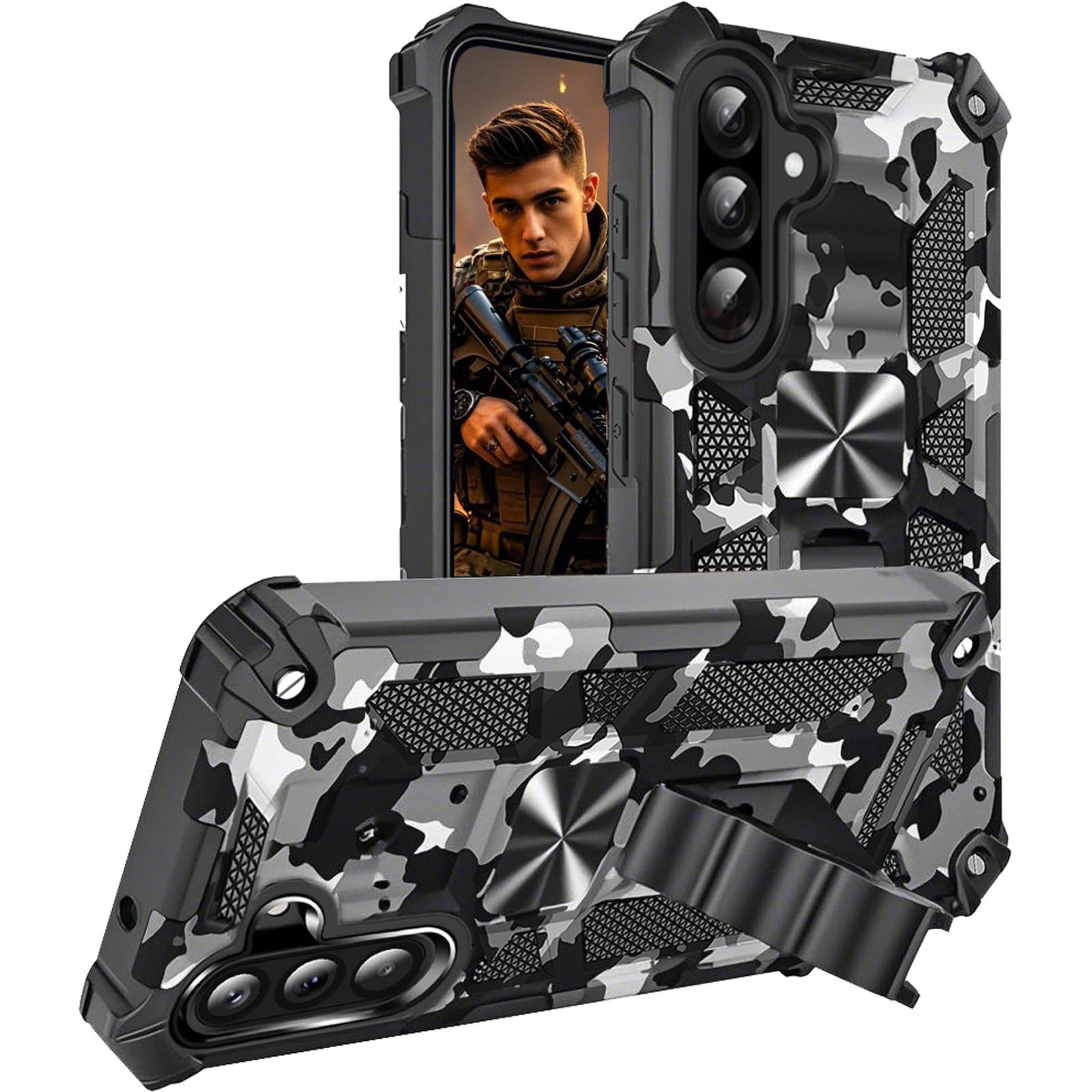 Fofvccv for Samsung Galaxy A36 5G Camouflage Case with Kickstand, Military Grade Shockproof Protective Cover Slim Fit Rugged Camo Phone Case for