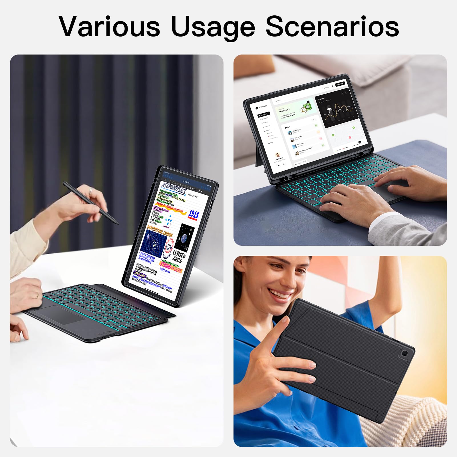 Trackpad Keyboard Case for Samsung Galaxy Tab S6 Lite 10.4 Inch 2020/2022/2024, 7 Color Backlit Magnetic Detachable Wireless Slim Keyboard for S6 Lite Tablet with S Pen Holder, Black