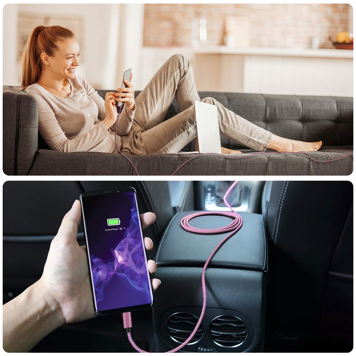 BASESAILOR Cavo USB C 2M/2P,Nylon Cavi Ricarica Rapida Tipo C per New Kindle Fire HD 10 9 8 11a Generazione,iPhone 15 Plus Pro Max,Samsung Galaxy Z Flip Fold A54,A53,Moto G8 G9 Play,iPad Pro Air 4 5