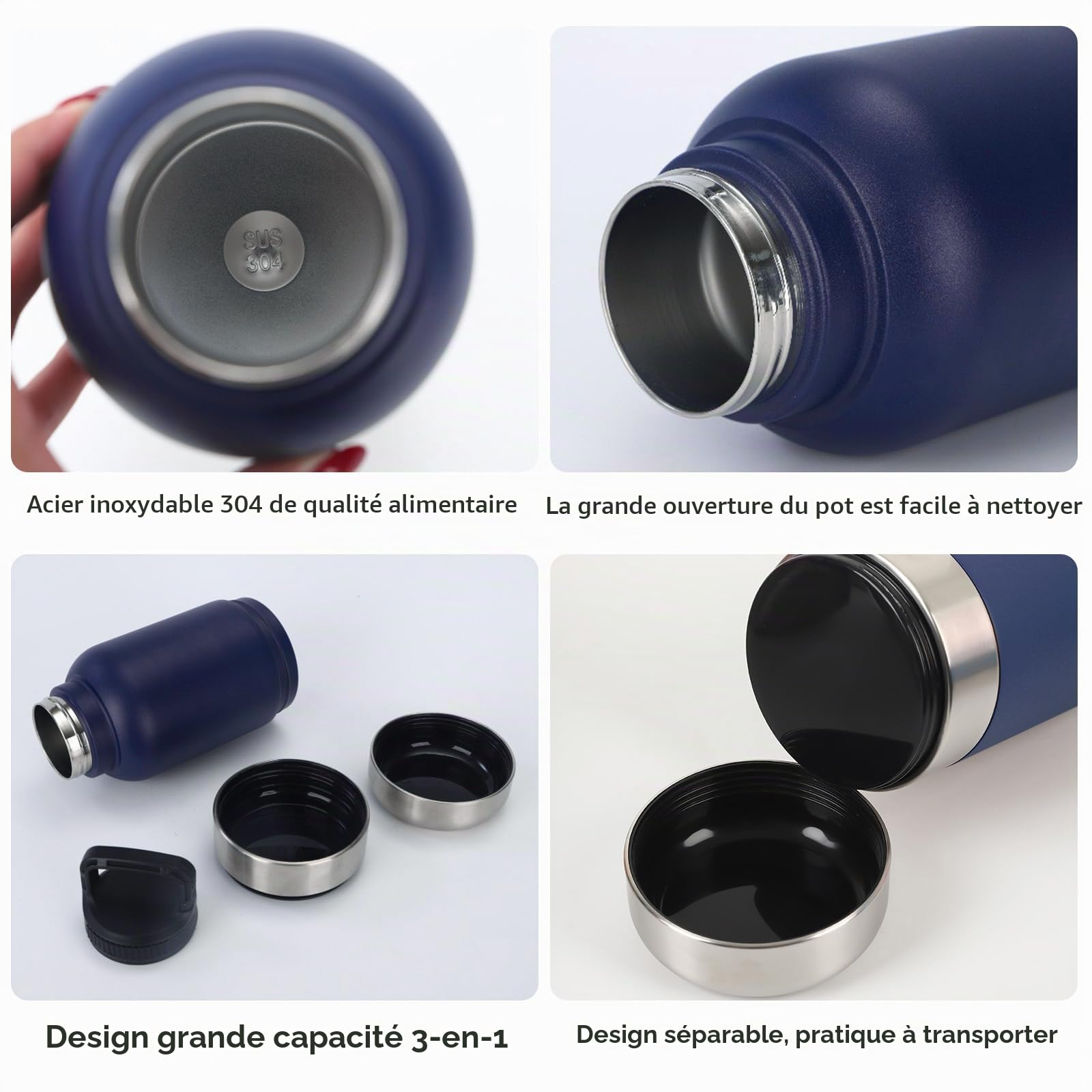 Gourde pour chien - Pour les déplacements - 1000 ml - Bouteille d'eau pour chien - En acier inoxydable - Avec gamelle d'eau et gamelle - Accessoire pour chien pour promenade - Sans BPA