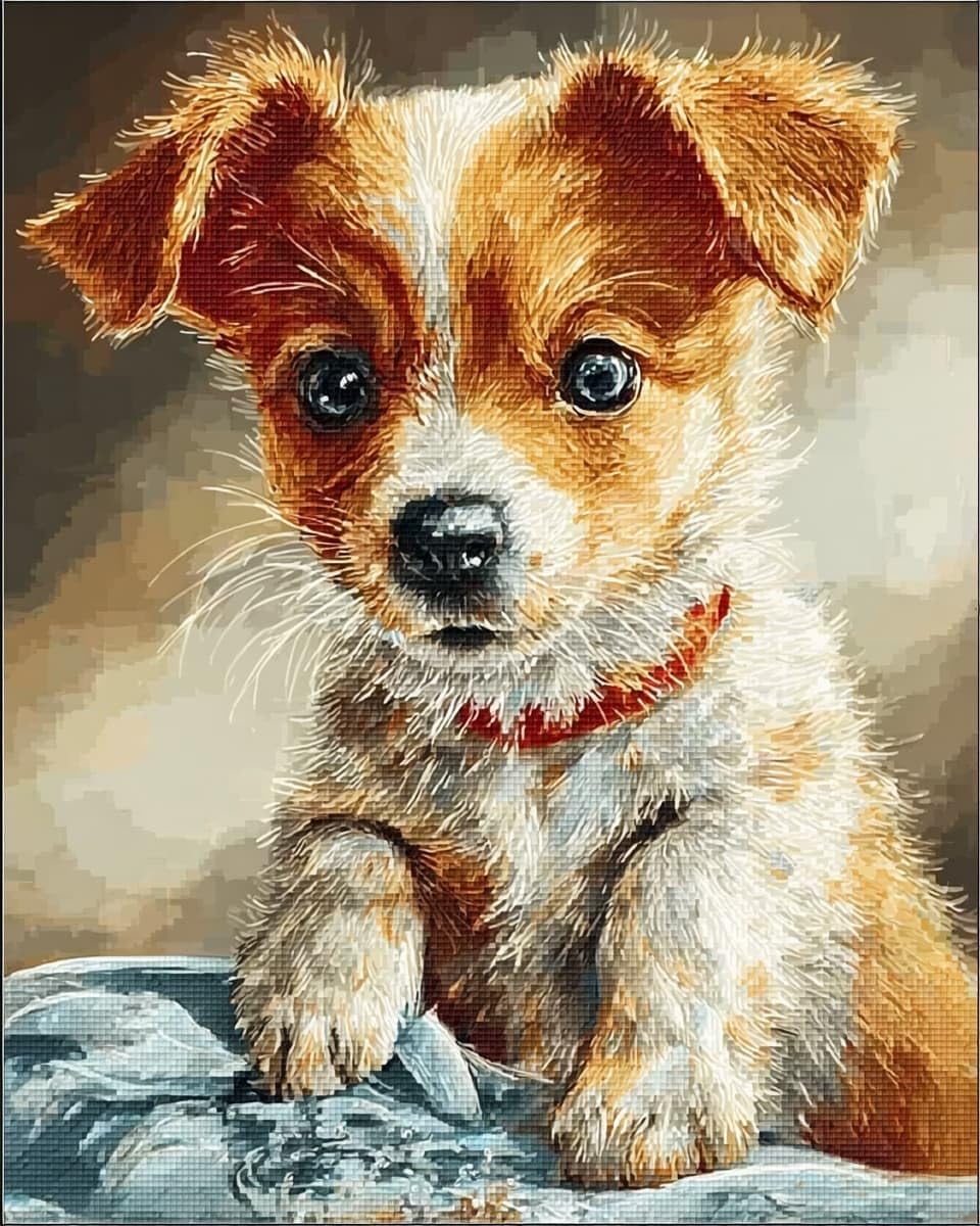 AMBATTERY Cross Stitch Kits for Adults, Animal Dog 11CT Pre Printed Stamped Counted Cross Stitch Kits for Adults Beginners, Easy Cross Stitch Patterns, Embroidery Kits
