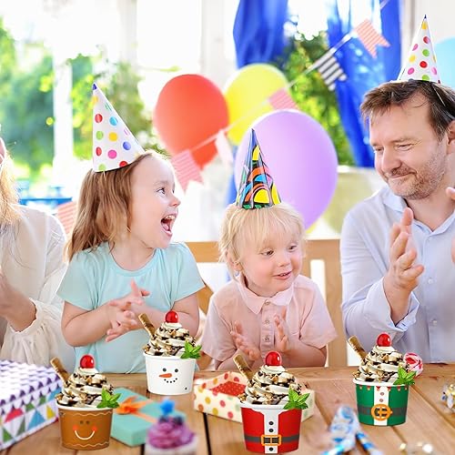 Miniatura 7 de 300 vasos de papel de Navidad de 8 onzas, cuencos de papel desechables para helado, vasos de papel de Papá Noel para alimentos fríos y calientes,