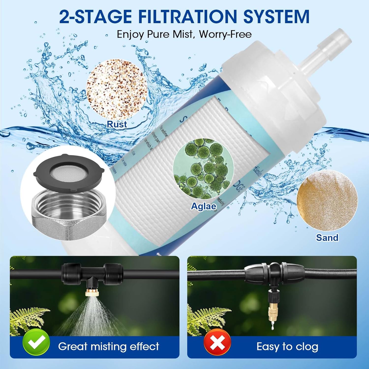 75FT Misters for Outside Patio – Outdoor Misting Cooling System with 20 Brass Nozzles, 3/4" Adapter & Water Filter, Upgraded Pre-Assembled, Large Area Cooling for Garden, Patio, Pool, Backyard