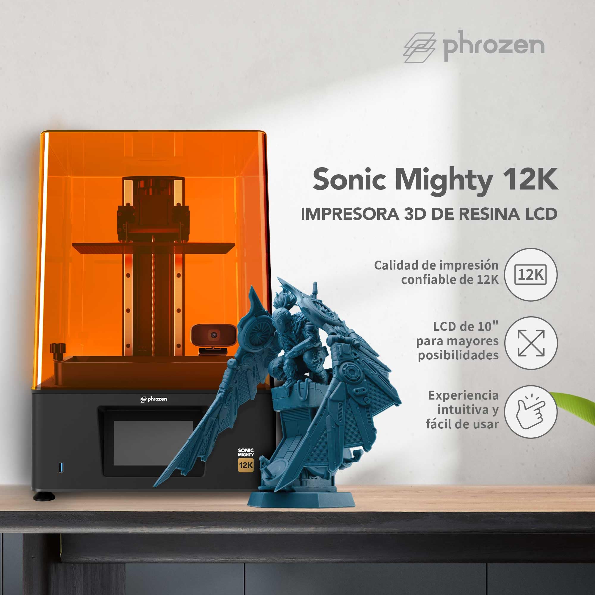 Phrozen Sonic Mighty 12K Stampante 3D Resina | Schermo Mono-LCD 12K da 10,1 pollici | 28nm alta precisione | Volume di Stampa di 218x123x235 mm | per Professionisti