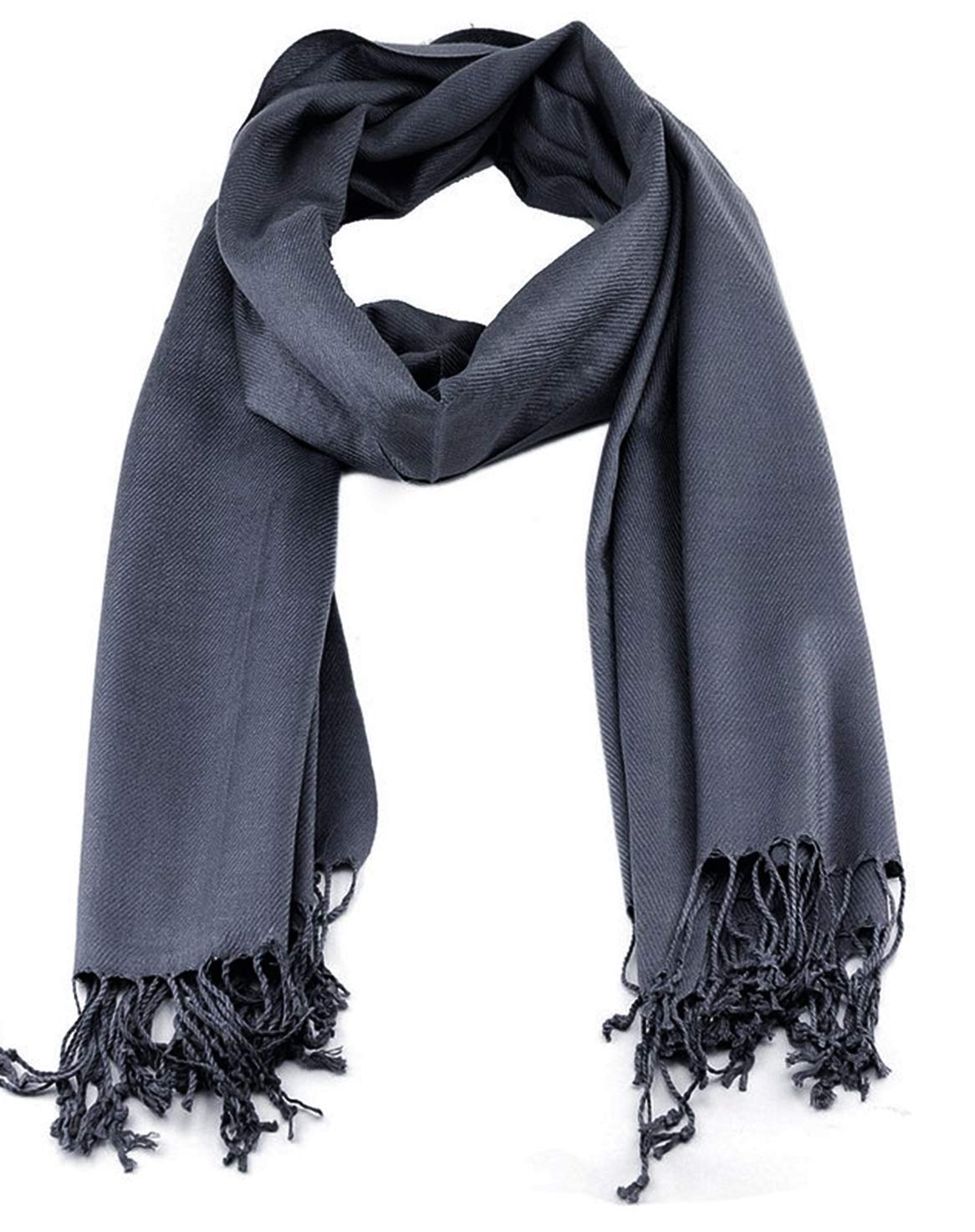 World of Shawls Plain Pashmina Scarf Hijab Shawl Stole Wrap 100% Viscose (Dark Silver)