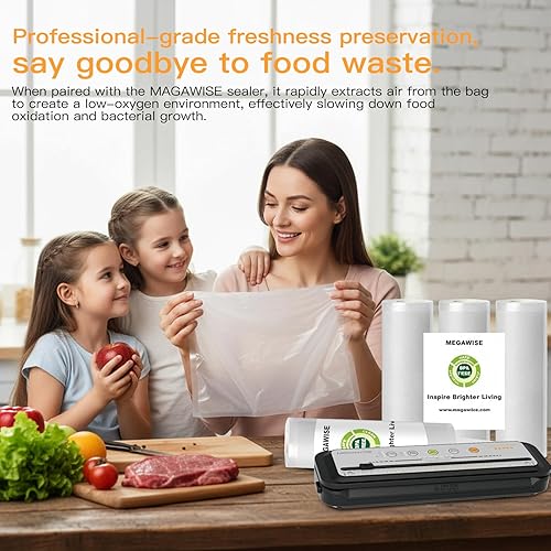 Miniatura 4 de MEGAWISE Bolsas selladoras al vacío (11 x 14 pulgadas, 100 unidades) para preservar la frescura de los alimentos, bolsas de almacenamiento al vacío
