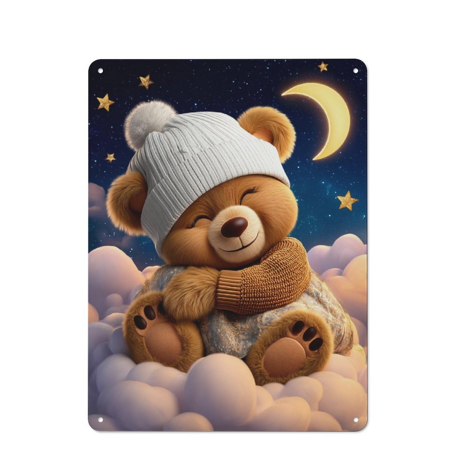 Junmoney Cute Bear In Moonlight Tin Wall Plaque 40X30cm With For Hobby Room Or Studio, New Home Wall Decor For Creative Interior Collectors