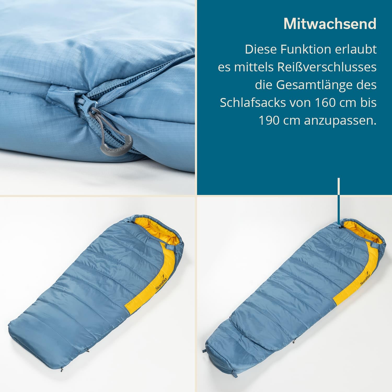 Skandika Śpiwór Make | Mumie Model dla juniorów / dorosłych / dzieci, 3-4 pory roku, nylonowy ripstop, kompaktowy, wodoodporny, worek do pakowania | na zewnątrz, kemping, wędrówki, zima