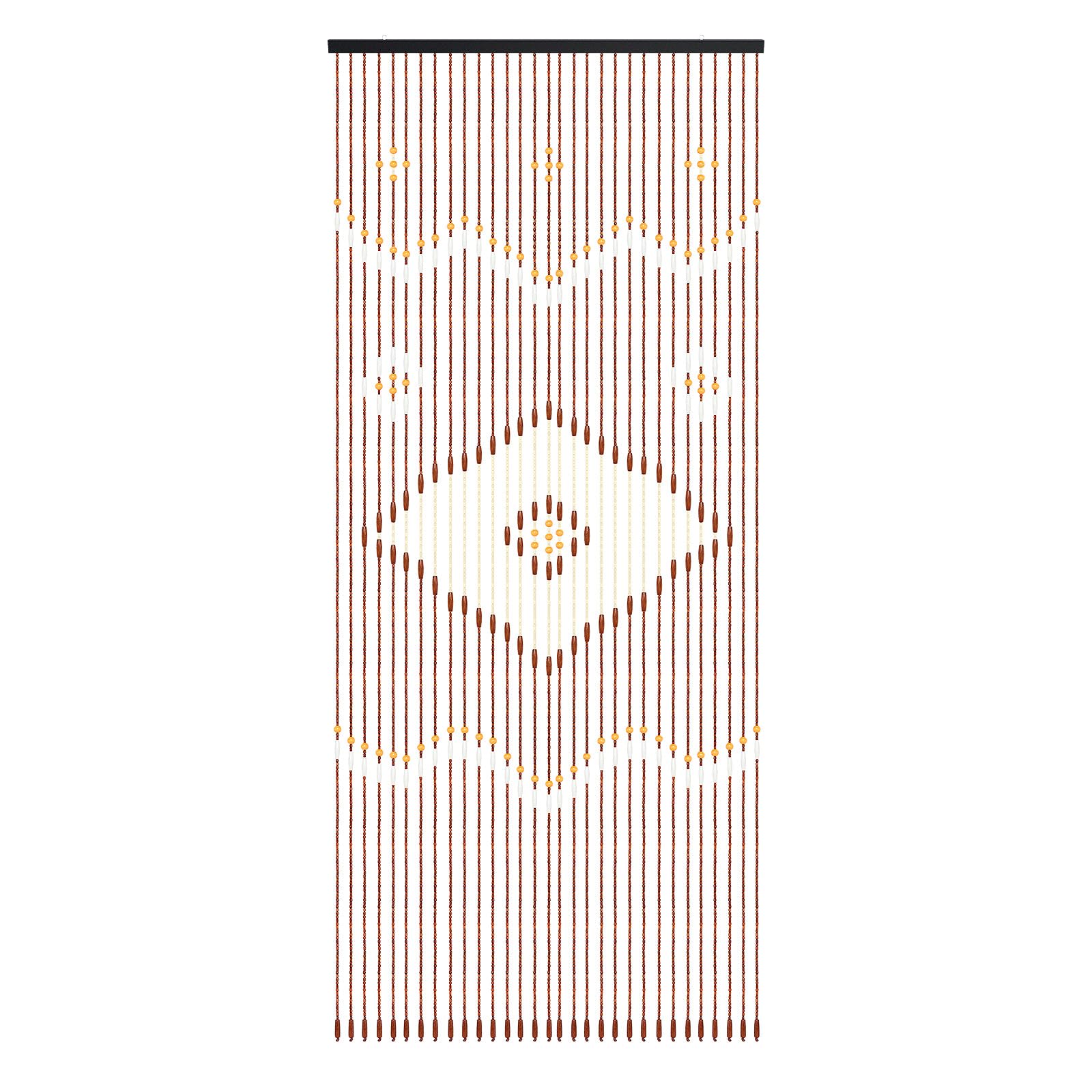 Tenda per porta in legno di bambù bohémien, 90 x 208 cm, con perline, colore marrone cioccolato, divisorio in stile bohémien, ideale per soggiorno, camera da letto, decorazione con motivo geometrico