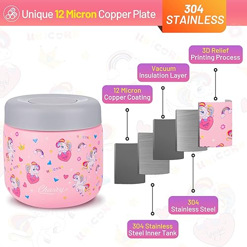 Miniatura 2 de Charcy Tarro de comida aislado de acero inoxidable para niños, termo de sopa de boca ancha a prueba de fugas, juego de recipientes para 8 horas