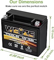 Vista 2 de Weize YTX20L-BS - Batería de alto rendimiento para deportes de potencia - Sellada, libre de mantenimiento, AGM para motocicleta, ATV, UTV, moto