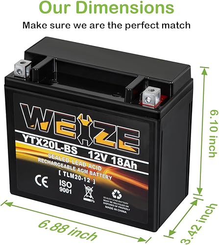 Miniatura 61 de Weize YTZ10S-BS - Batería de motocicleta AGM sellada de alto rendimiento, sin mantenimiento, compatible con Yamaha Honda