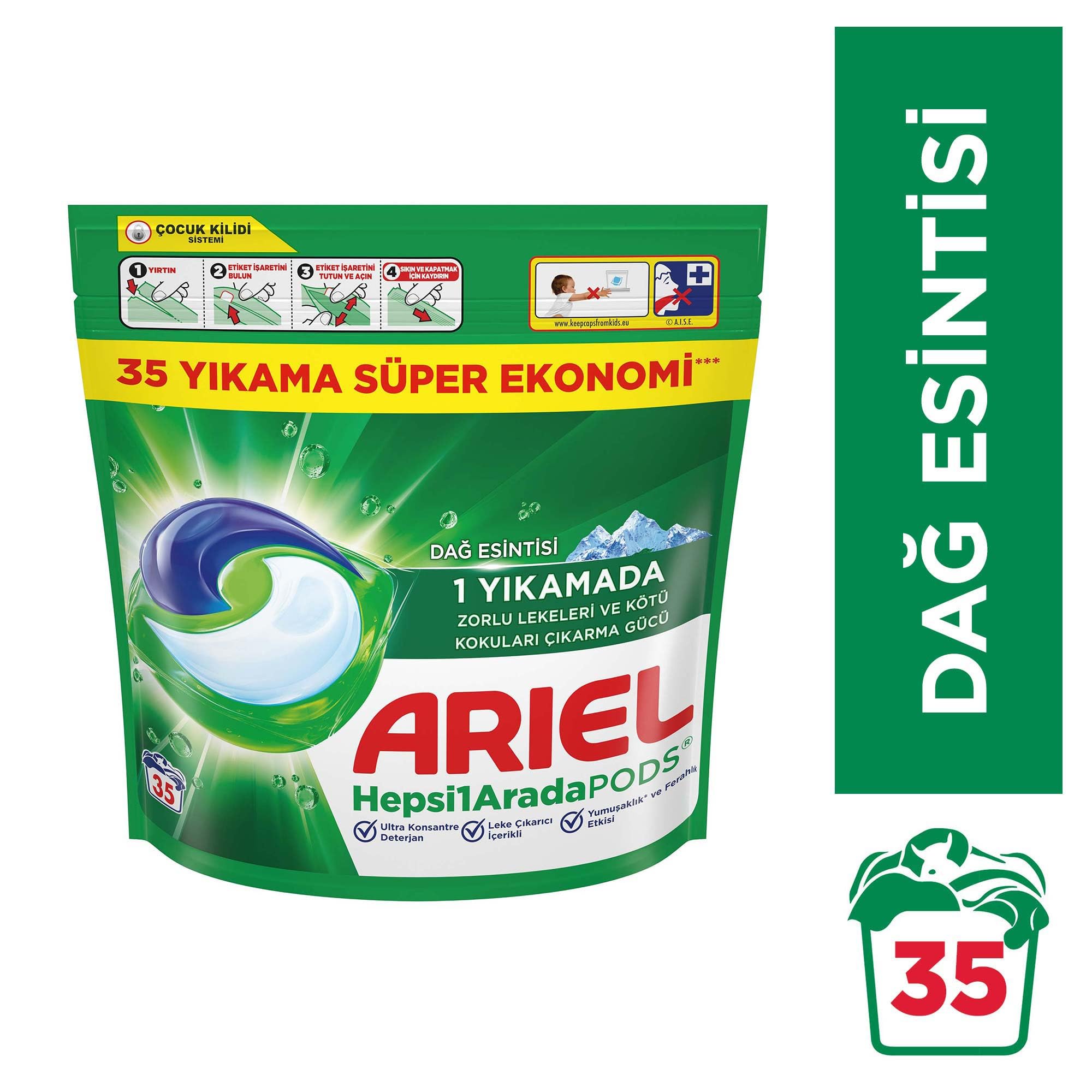 Ariel Hepsi1Arada PODS Kapsül Çamaşır Deterjanı Beyazlar ve Renkliler 35 Yıkama (3 paketi)