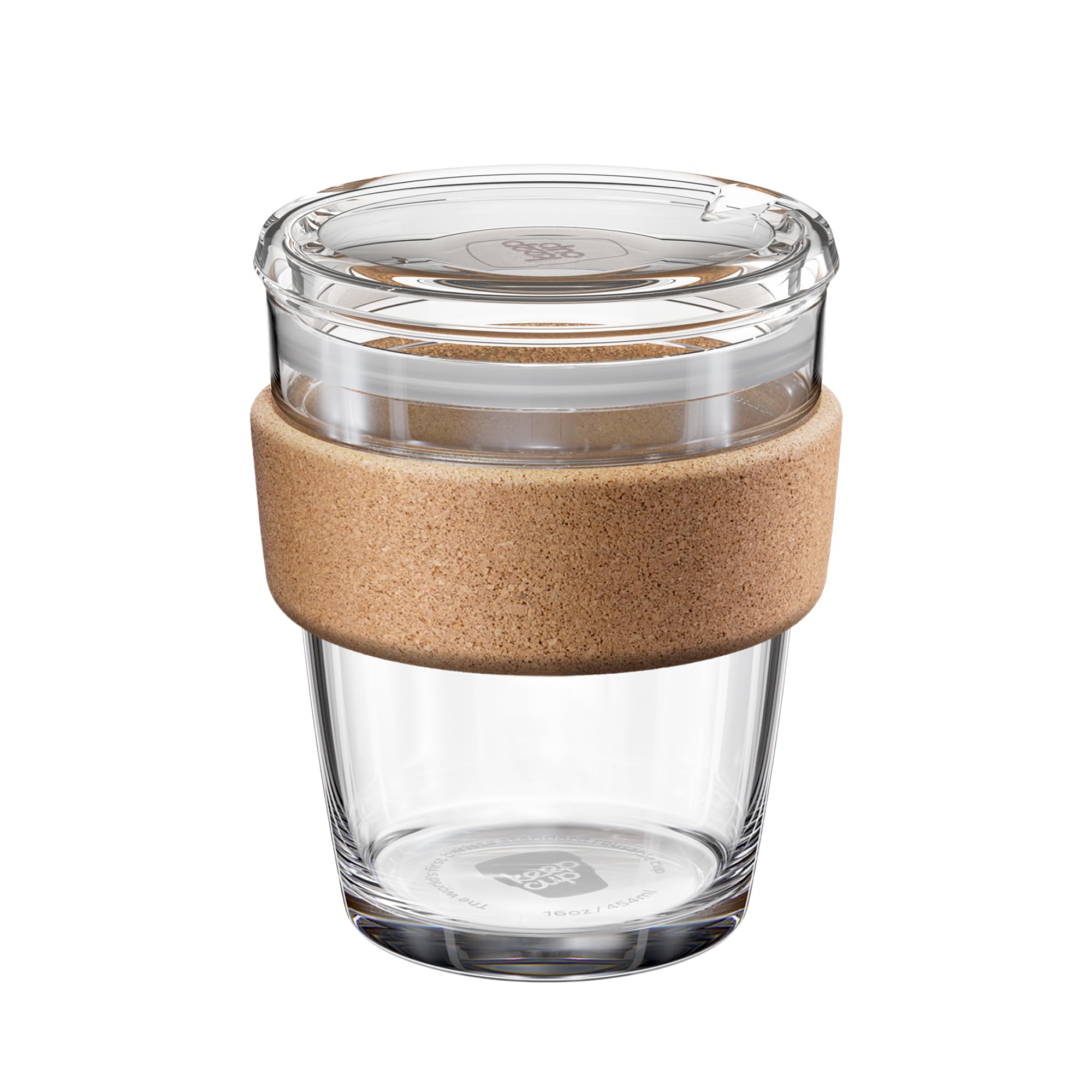 KeepCup Brew Cork Quicksip - 12oz/340ml Tempered Glass Reusable Coffee Cup/Travel Mug, Natural Cork Band with Clear Spill Proof Lid