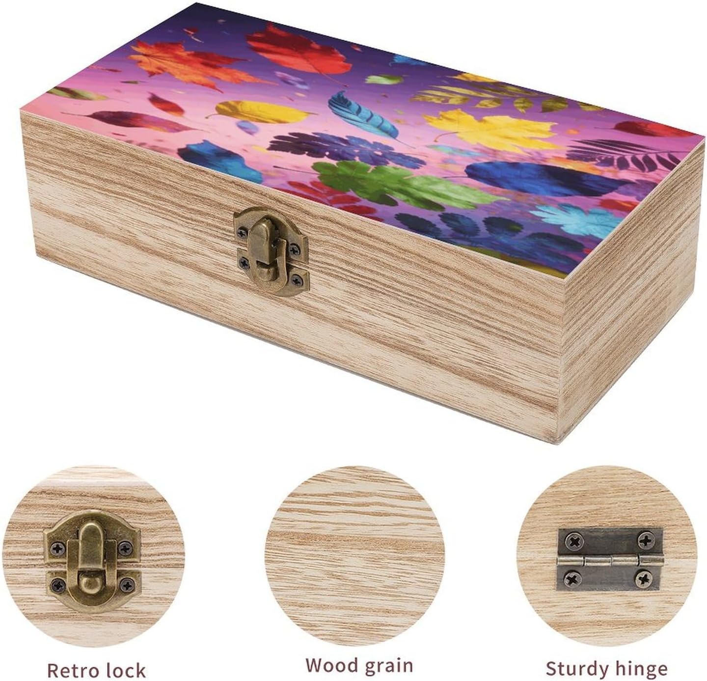 Colorful Leaf Wooden Box with Hinged Lid Vintage Storage Box Beautifully Wood Keepsake Boxes Jewellery Organiser & Trinket Holder Unique Gift Ideas for Men & Women image 3