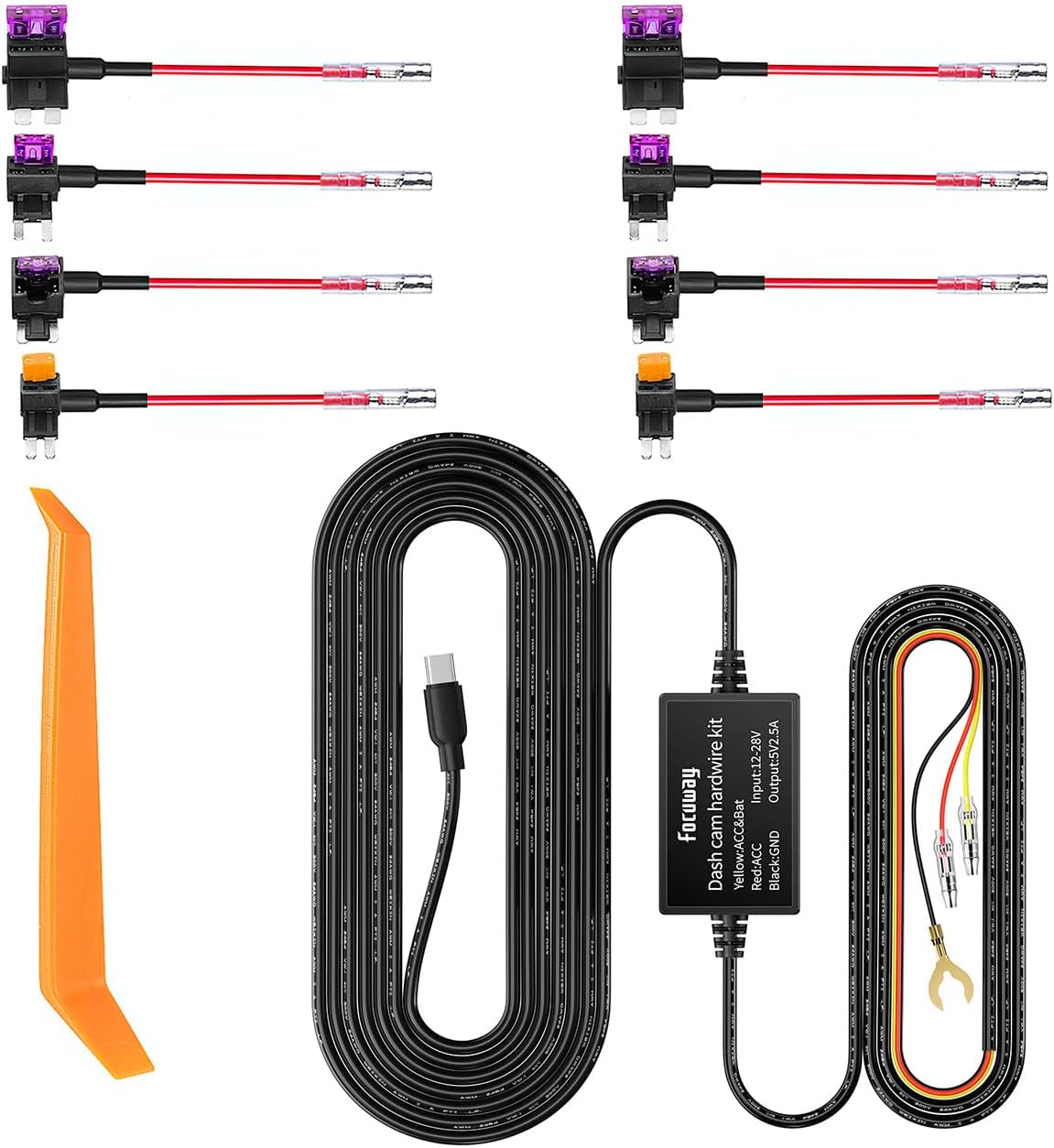 Kit de cable duro para FocuWay T5/T5 Pro/T6/D2 Duo/D4 Duo, kit de cable de cargador de coche de 12 V - 24 V a 5 V, adaptador de corriente con