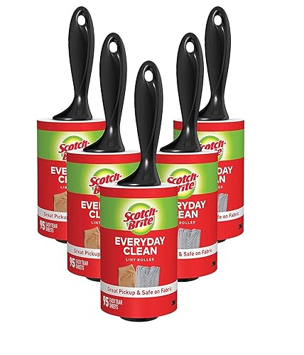 Scotch-Brite Everyday Clean Lint Roller, Lint Remover for Pet Hair, Dark Clothes, Furniture, and Dusty Surfaces, Picks Up Fur & Fluff in Your Home, Car, & Office, 5 Pack, 475 Adhesive Sheets Total