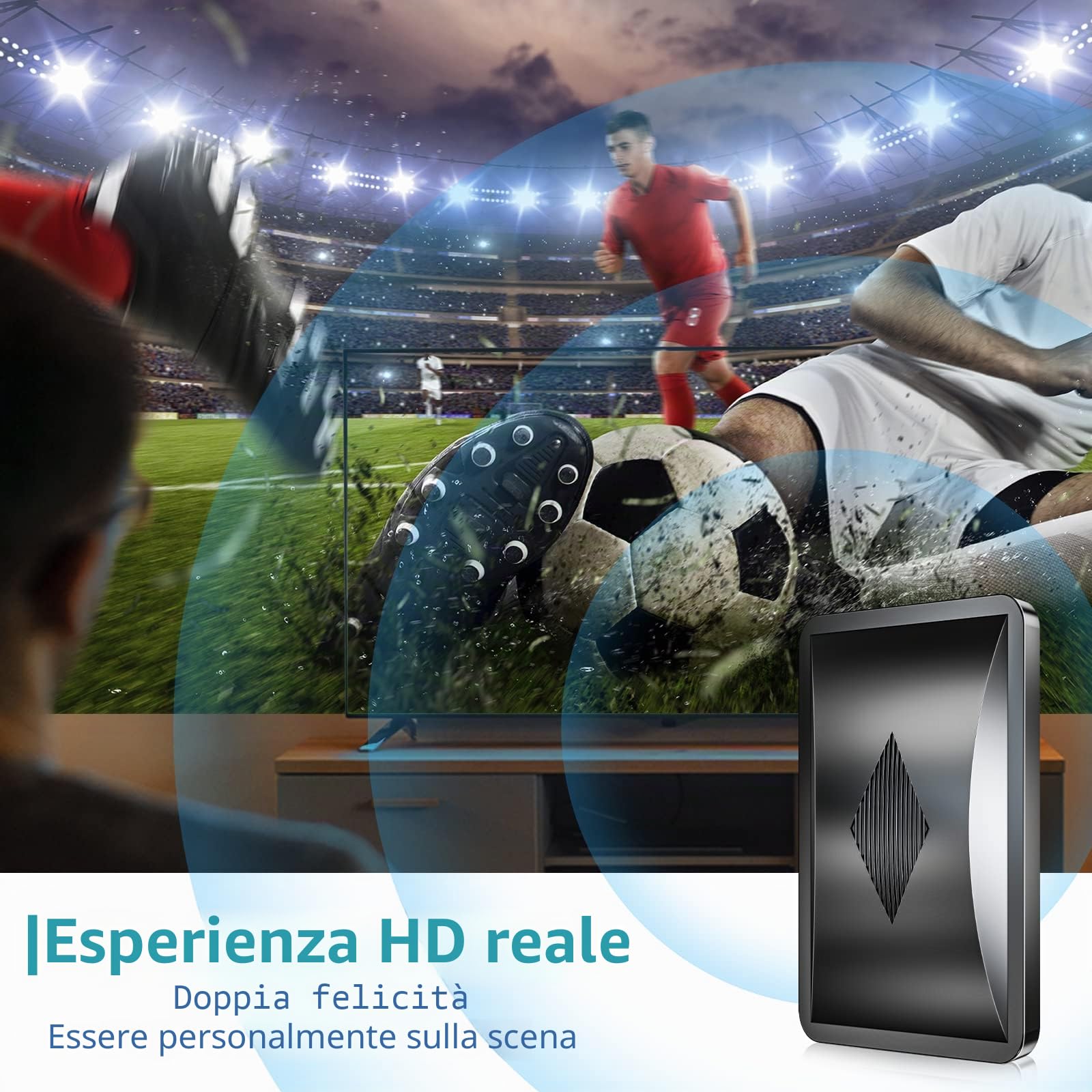 Antenna TV Interna 700KM+, Antenna TV da Interno con Amplificatore di Segnale Ultra Potente, 360° Ricezione Canali Locali HD, Compatibile con Tutti i TVs Supporta 8K, 4K, 1080P -Cavo Coassiale 10M