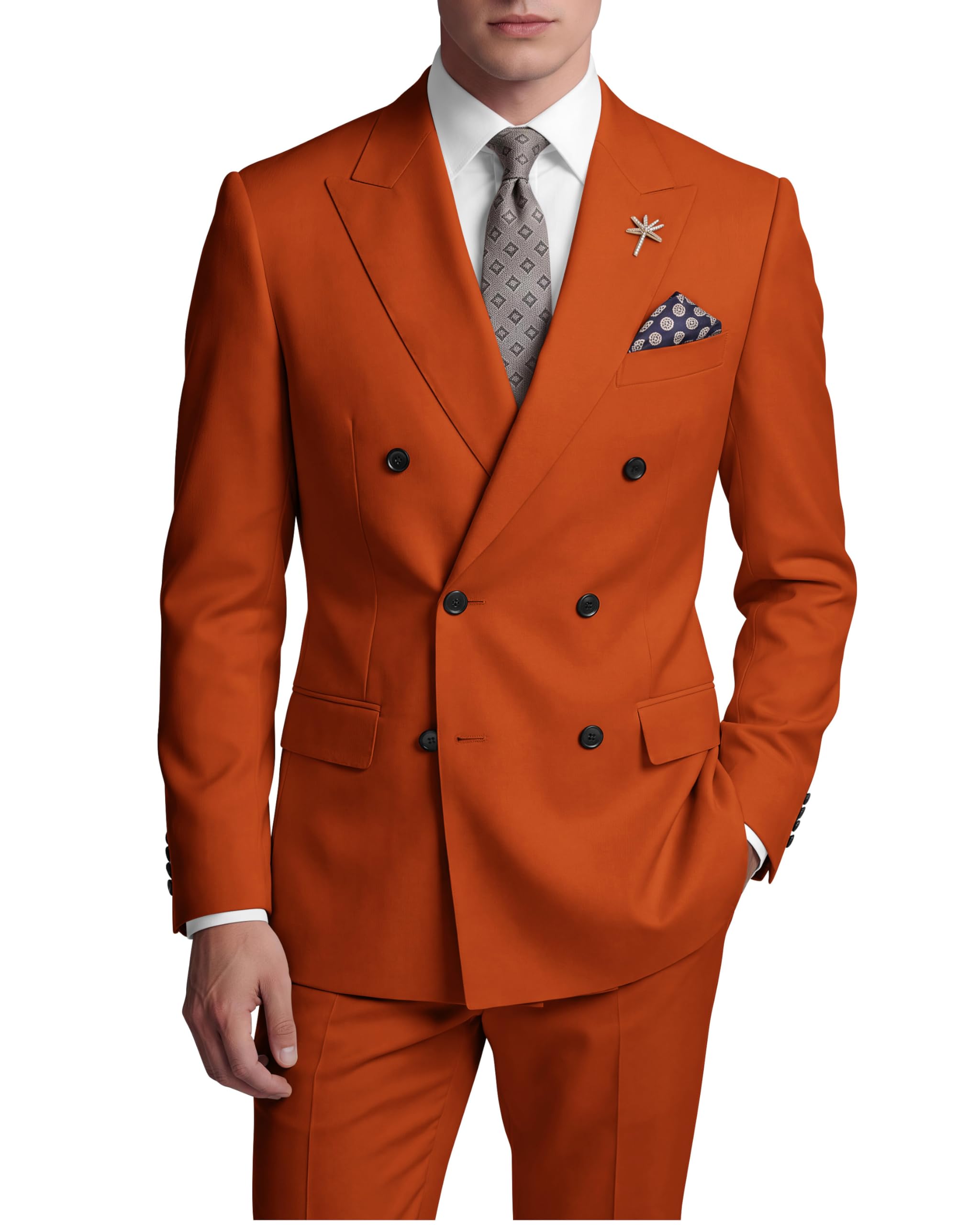 Photo 1 of Wangyue Burnt Orange Suits for Men Double Breasted Suit Mens Slim Fit 2 Piece Wedding Prom Tuxedo Casual Burnt Orange Double Breasted Blazer Pants Formal Business Groom Party Tuxedo 2026 XL