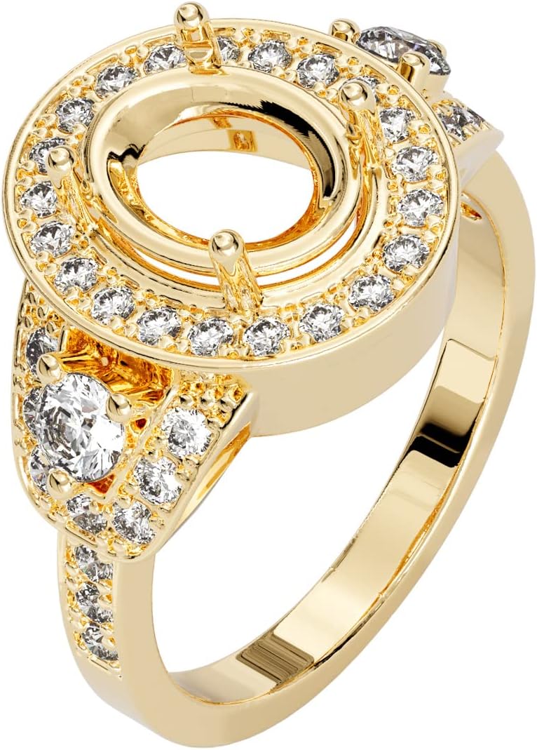 PEORA 14K Gold G-H/VS Lab Grown Diamond Semi Mount Ring Setting, Fits 9x7mm Oval Stone, 0.75 Carat total, Sizes 4 to 10