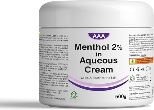 Aqueous Cream with Menthol 2% - 500g | Cooling Emollient for Softening & Soothing Skin | External Skin Cleansing Agent
