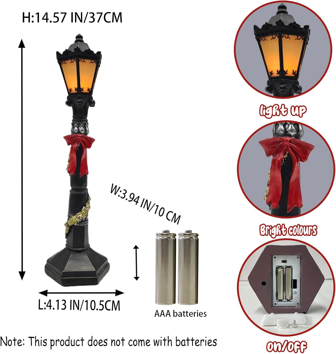 Christmas Lighthouse with Red Bow - LED Light Up Lantern Statue - Battery Powered Nautical Holiday Decor for Mantel, Coastal Christmas Village, Gift