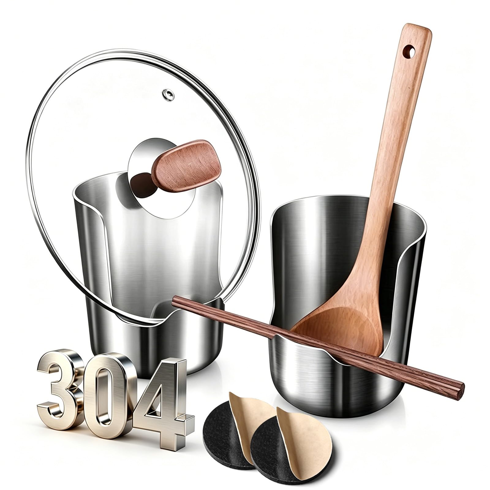 rialgirw Multi-Functional Kitchen Utensil Holder, Stainless Steel Countertop Organizer for Pot Lids, Ladles, Spatulas, Cutting Boards, Space-Saving Vertical Tool Rack for Cooking Utensils (304,2PCS)
