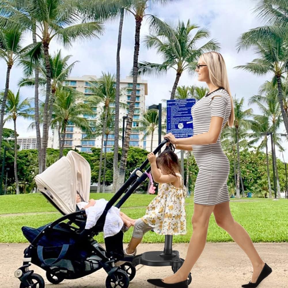 RINRI Planche Poussette Universelle, Marche Pied Poussette avec Siège, Skate Poussette Universelleavec Sac Organisateur de Landau, Compatible avec 99% des Poussettes, pour Enfants de 2 à 6 Ans