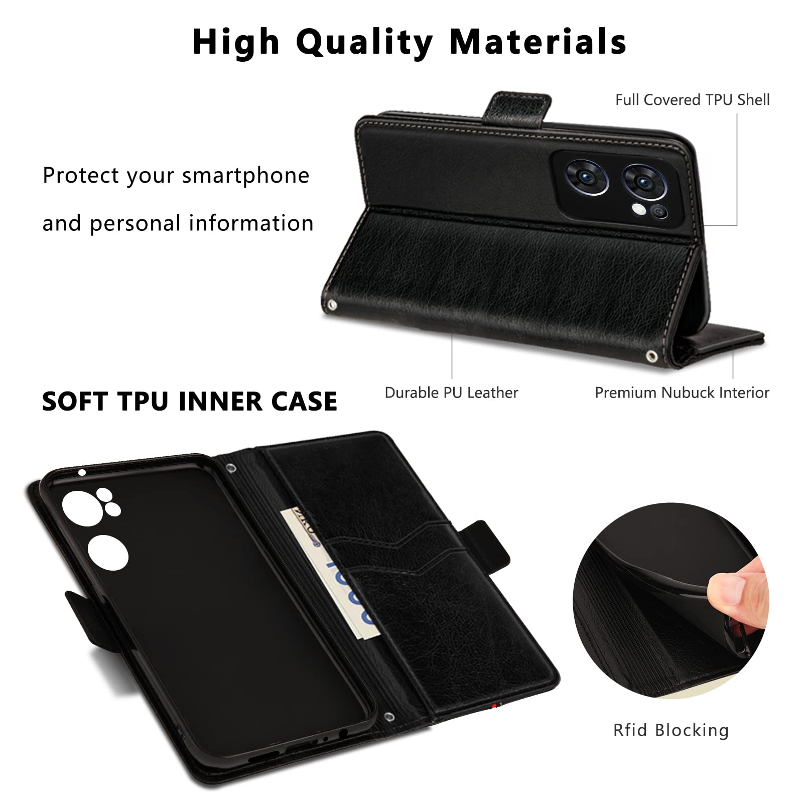 Custodia In Pelle PU Magnetica Con Portafoglio Per OPPO Find X5 Lite - Goffratura Squisita, Blu, Con Funzione Stand E Slot Carte