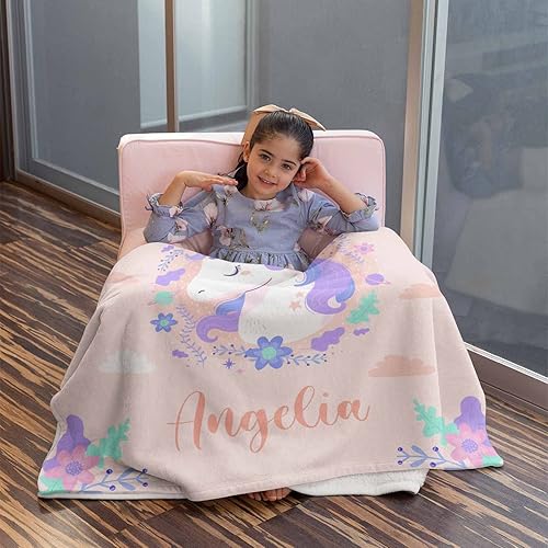 Miniatura 87 de Artsadd Personalized Baby Blanket for Boys Girls with Name, Custom Baby Name Blanket with Unicorn Pattern Customized Name Receiving Swaddle Throw