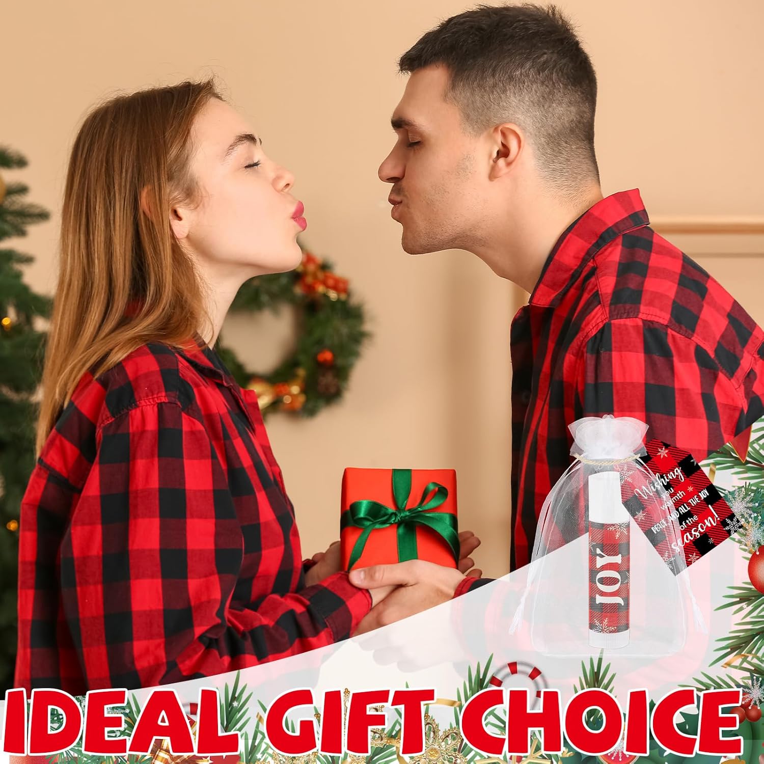 50 Pack Christmas Lip Balm Gift Bulk, Moisturizing Nourishing Lip Balm Appreciation Gift, Xmas Holiday Birthday Party Favors Stocking Stuffers for Women Men Coworker Teacher (Red&Black Buffalo Plaid)