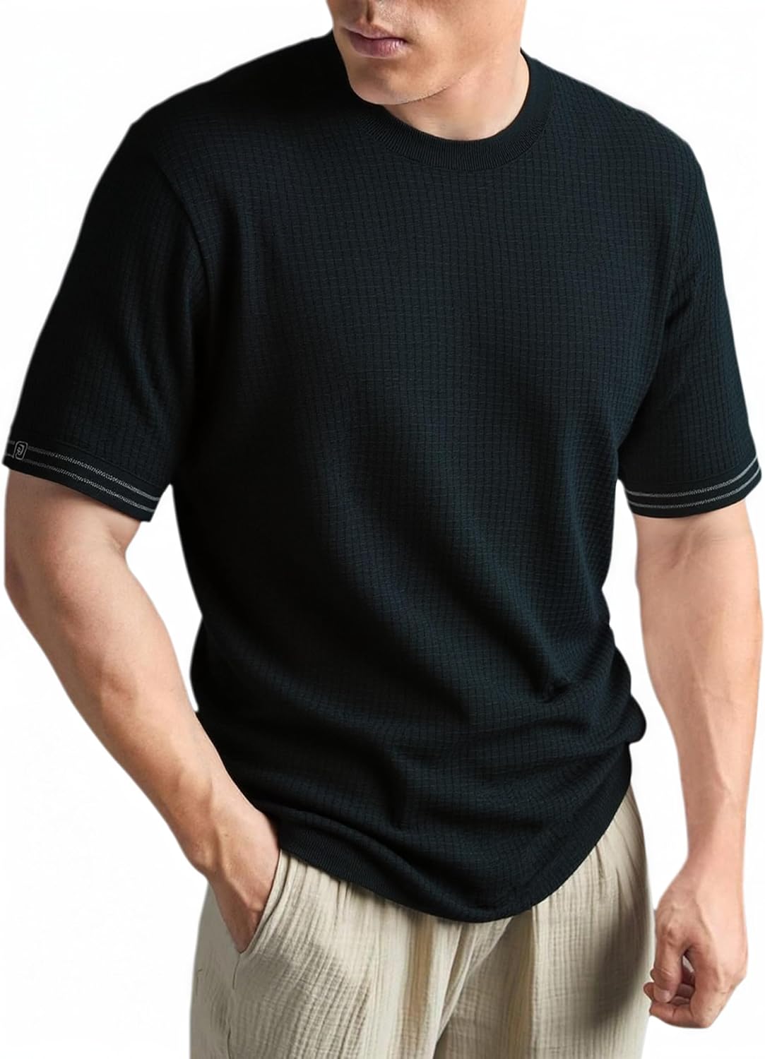 VPG Mens Knit Short Sleeve T-Shirts Casual Crewneck Sweater Pullover Tees