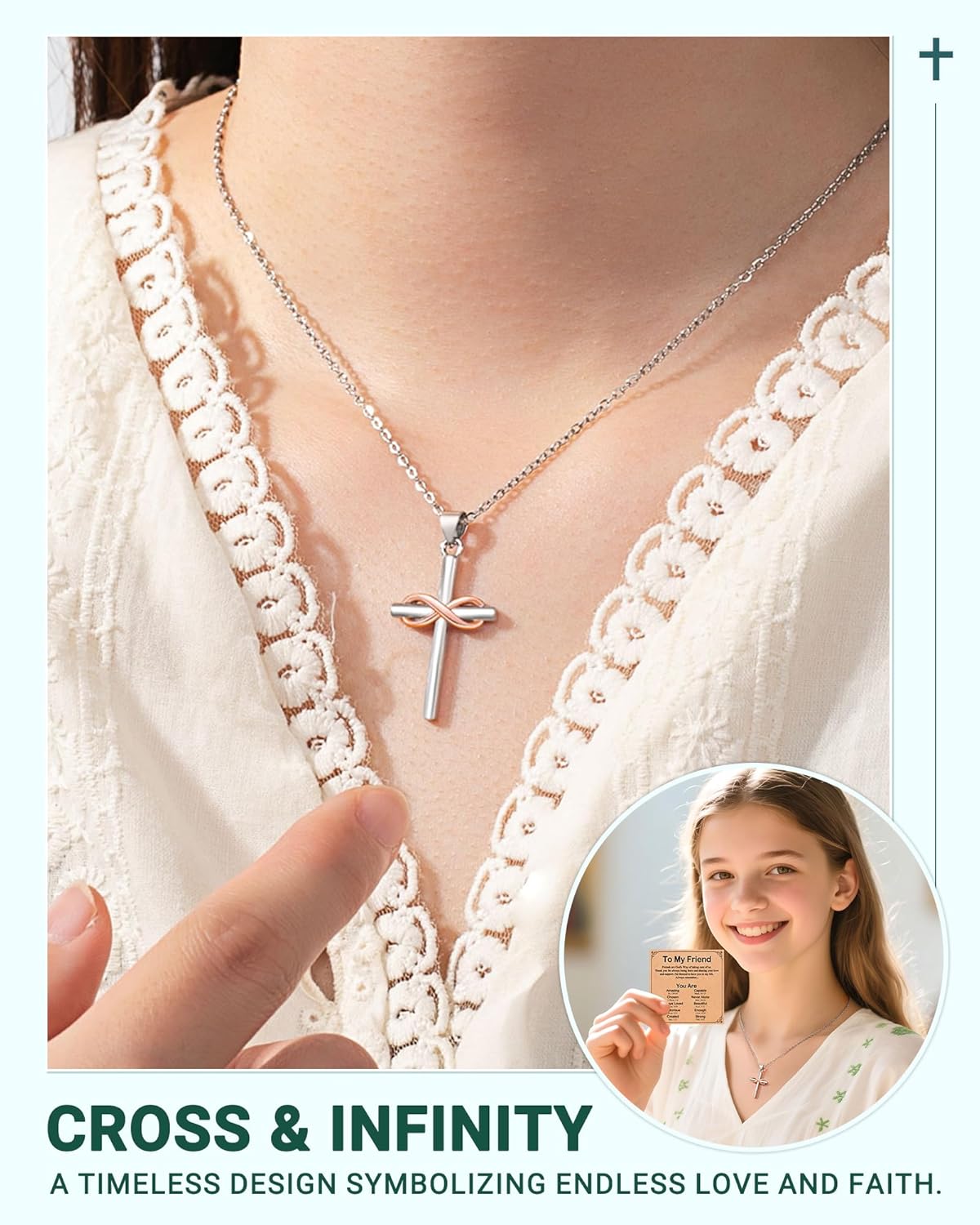 UPROMI To My Friend/Sister in Christ/Granddaughter/Daughter/Niece Infinity Cross Necklace - Christian Gifts for Women & Girls - Image 2