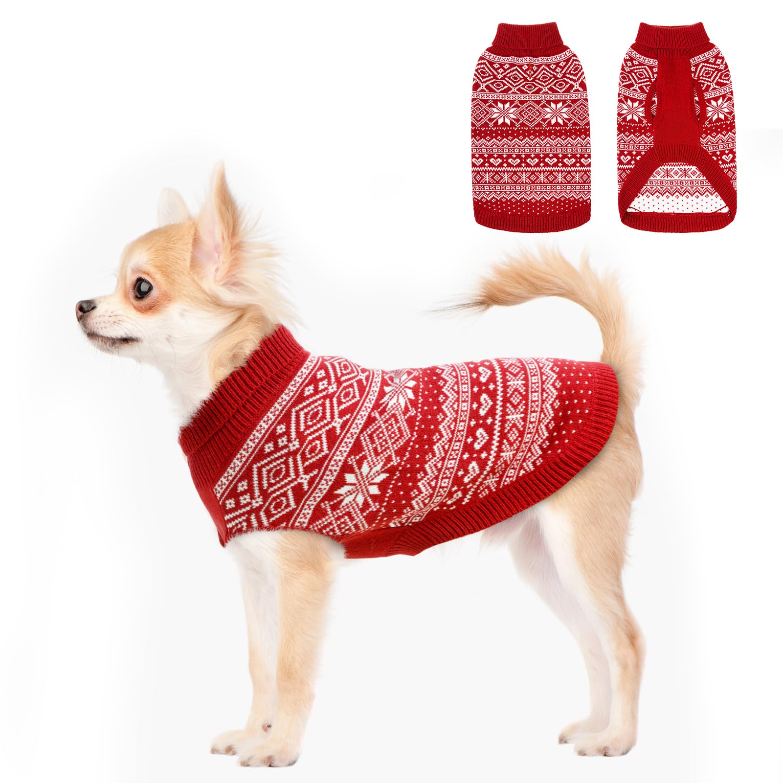 HOMIMP Dog Sweater Argyle - Warm Winter Clothes Puppy Soft Coat, Ugly Dog Sweater for Small Medium and Large Dogs, Pet Clothing Boy Girl, Red XXS