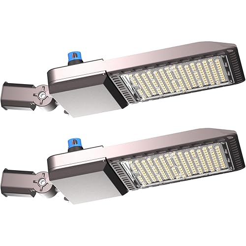 600W LED Parking Lot Lighting 90000Lm(150LM/W) Arm Mount Parking Lot Lights with Smart Photocell 5000K 6KV SPD Outdoor Waterproof LED Street Light ETL Listed 7 Yrs Warranty 2Pack