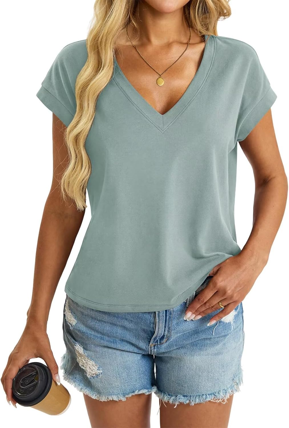 Womens Cap Sleeve Crop Tops Cotton V Neck T Shirt Boxy Loose Fit Short Sleeves Tee Summer Fashion Clothes 2026 - Image 4