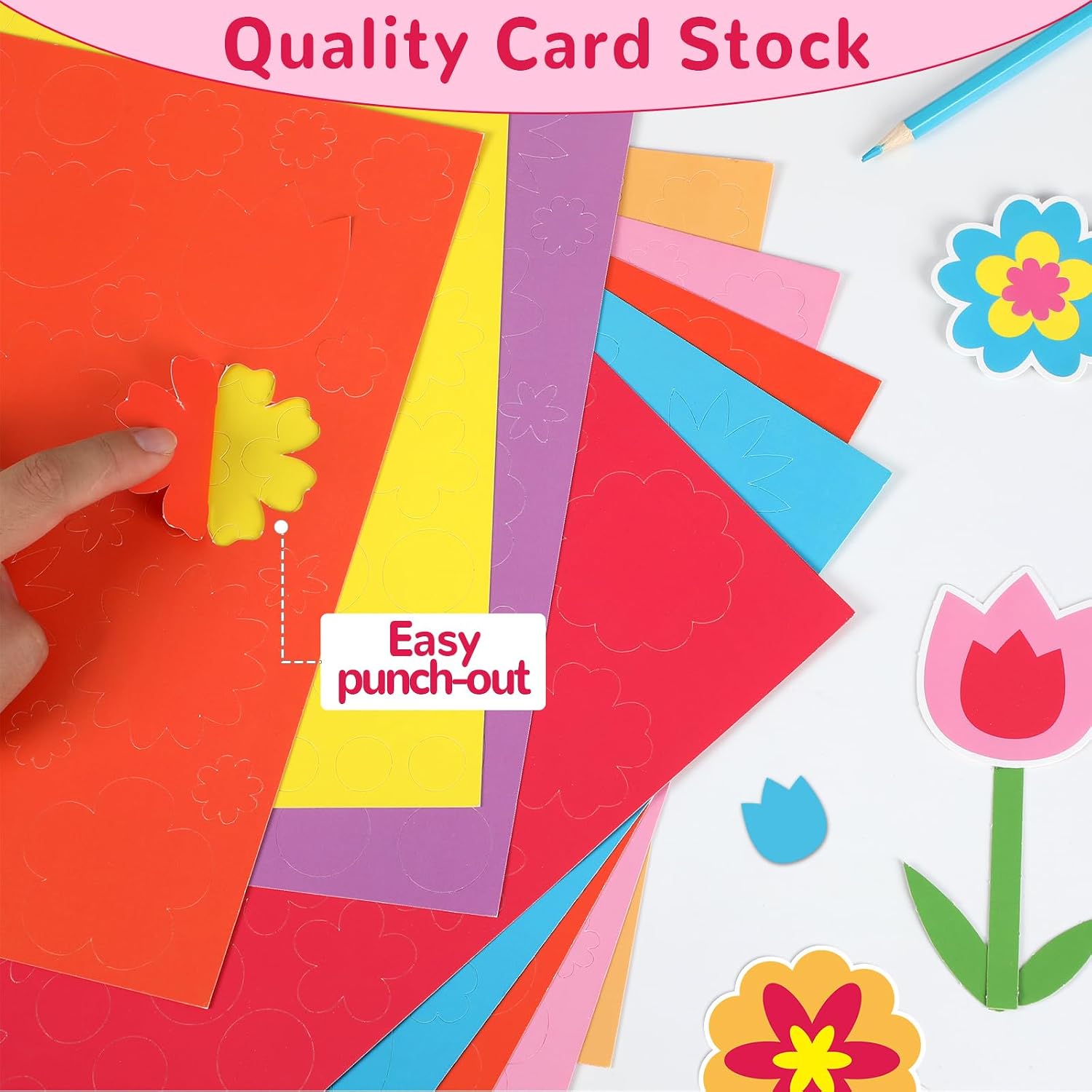 722 Shapes Flower Cutouts Creative Paper Flowers Art Pack Punch Out Flowers Tulips Daisies Daffodils for Spring Craft Bulletin Board Decor in 3 Sizes 10 Primary Colors Card Stock