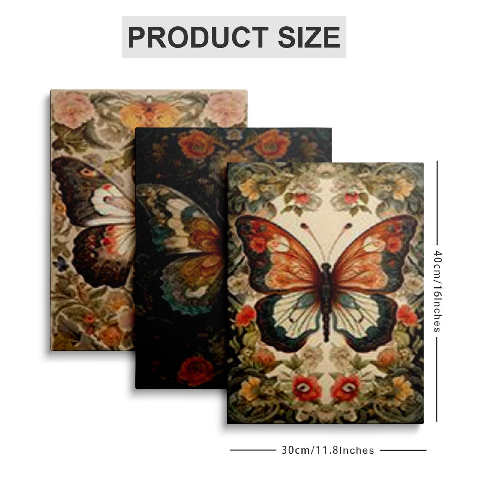 prinfantasy 3 Panels Framed Canvas Wall Art Abstract Butterfly Pictures Printing Poster Canvas Prints Wall Decor for Bedroom Living Room Bathroom Office Ready to Hang 30x40cmx3 Pcs GBYH1005 - Image 2