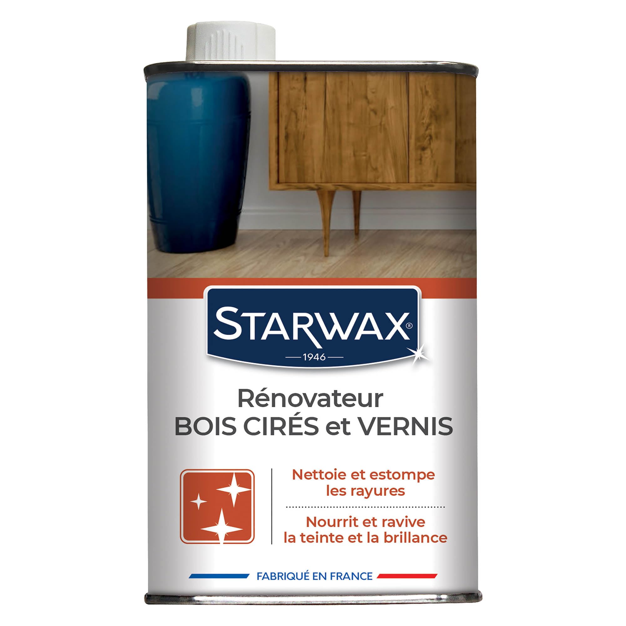 STARWAX Rénovateur bois cirés et vernis pour mobilier intérieur -​Nettoie,​estompe les rayures et taches - Redonne brillance & Eclat - Nourrit & ravive la teinte d'origine - Fabriqué en France - 500ml