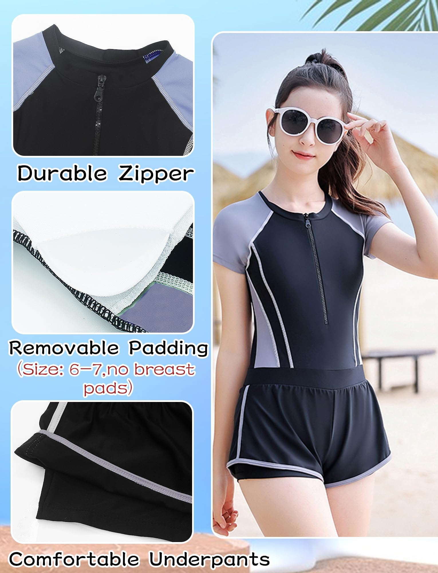 SEAUR Rashguard-Badeanzüge für Mädchen, LSF 50+, UV-Sonnenschutz, Badeanzug, Reißverschluss, Sport-Badebekleidung